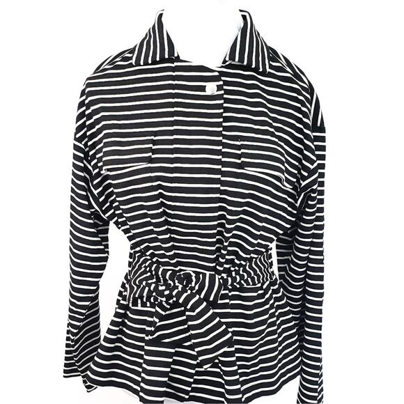 Chico's Black White Stripe Tie, Zip Jacket Medium Career Casual Neutral Nautical - Picture 1 of 8